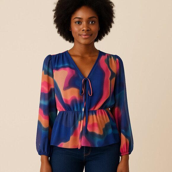 Nicole Miller Multicolor Abstract Chiffon Blouse – Size M - Picture 1 of 5